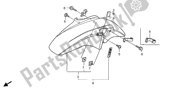 All parts for the Front Fender of the Honda CB 1300A 2005