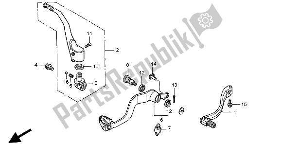 All parts for the Pedal & Kick Starter Arm of the Honda CR 125R 2002