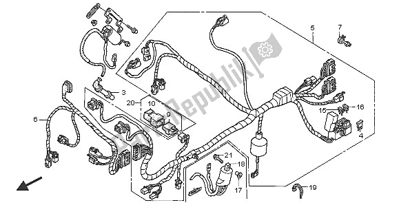 All parts for the Wire Harness (front) of the Honda VTR 1000 SP 2005