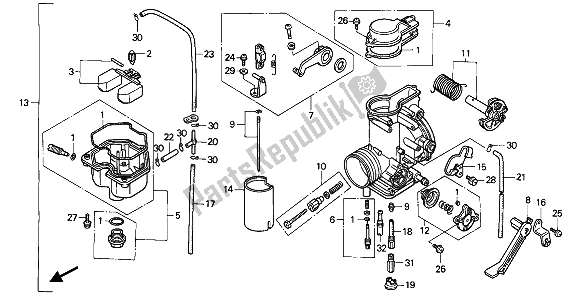 All parts for the Carburetor of the Honda XR 600R 1990