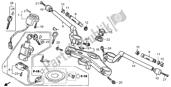 All parts for the Handle Pipe & Top Bridge of the Honda VFR 800 2010