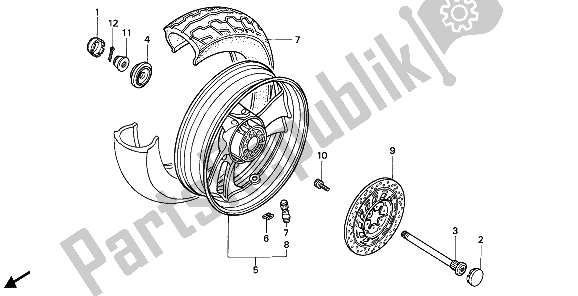 All parts for the Rear Wheel of the Honda NTV 650 1988