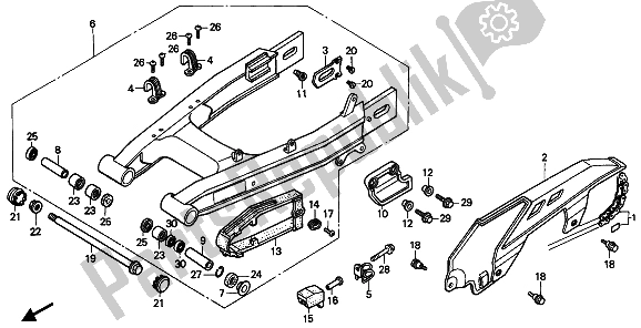 All parts for the Rear Fork & Chain Case of the Honda XRV 750 Africa Twin 1992