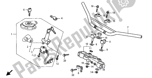 All parts for the Handle Pipe & Top Bridge of the Honda XLR 125R 1998