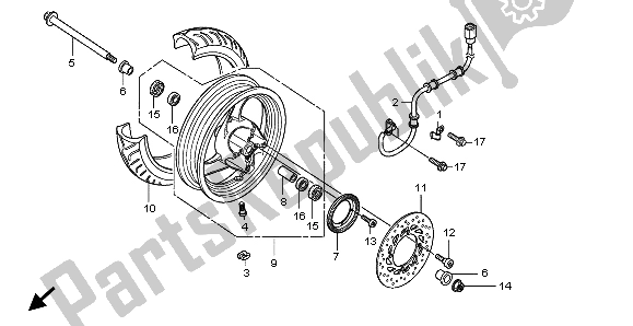 All parts for the Front Wheel of the Honda FES 125A 2007