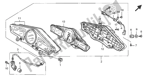 Alle onderdelen voor de Meter (kmh) van de Honda VFR 800A 2005