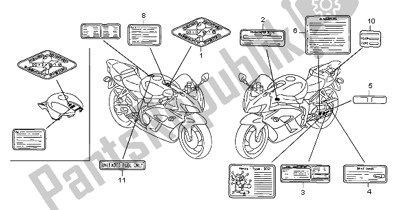 Todas las partes para Etiqueta De Precaución de Honda CBR 1000 RR 2005