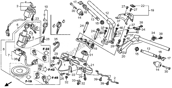 Alle onderdelen voor de Handvatpijp & Hoogste Brug van de Honda ST 1300A 2010
