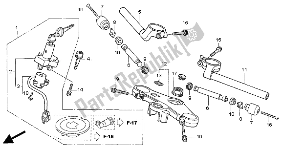 All parts for the Handle Pipe & Top Bridge of the Honda VTR 1000 SP 2000