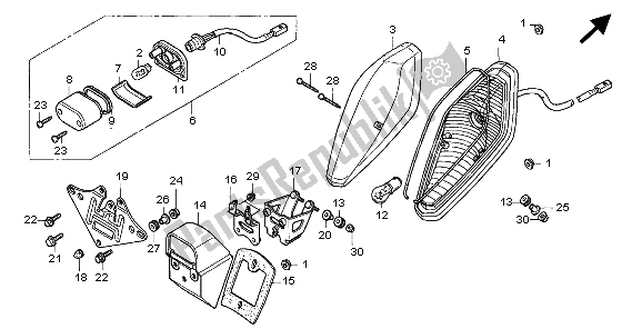 All parts for the Taillight of the Honda VT 750C 2007