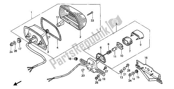 All parts for the Taillight of the Honda XL 600V Transalp 1993