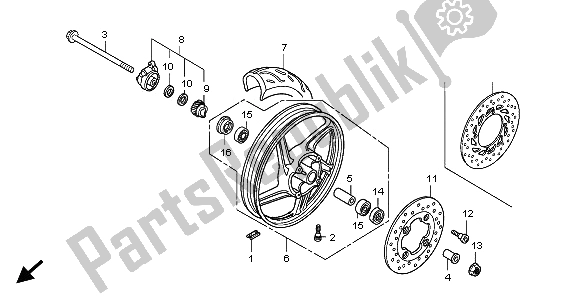 All parts for the Front Wheel of the Honda SH 125D 2009