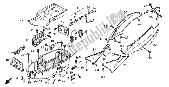 Alle onderdelen voor de Body Cover & Bagagedoos van de Honda FES 150A 2007