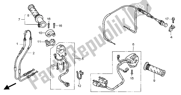 All parts for the Switch & Cable of the Honda VTR 1000F 2001