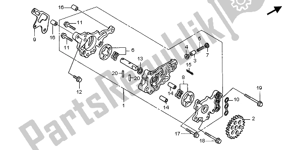 All parts for the Oil Pump of the Honda XR 400R 2002