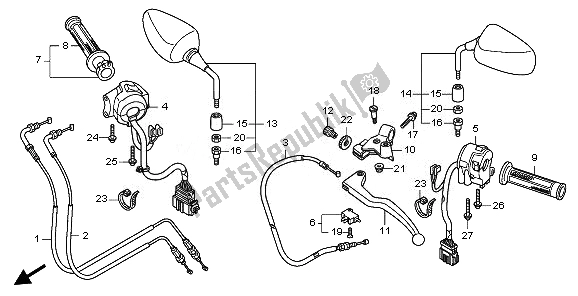 All parts for the Handle Lever & Switch Cable of the Honda CB 600 FA Hornet 2008