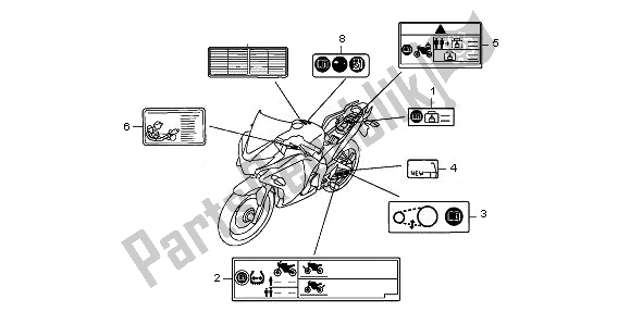Alle onderdelen voor de Waarschuwingsetiket van de Honda CBR 125 RW 2011