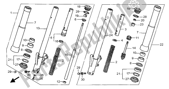 All parts for the Front Fork of the Honda GL 1500C 2002