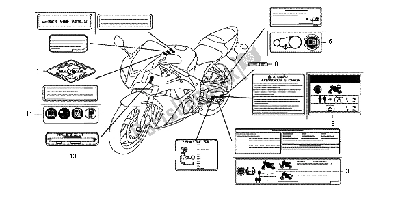 Alle onderdelen voor de Waarschuwingsetiket van de Honda CBR 600 RR 2012