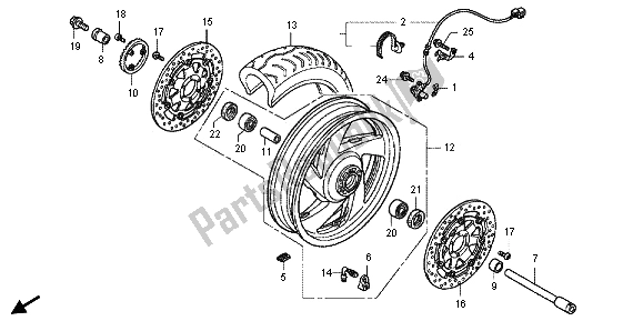 All parts for the Front Wheel of the Honda GL 1800 2013