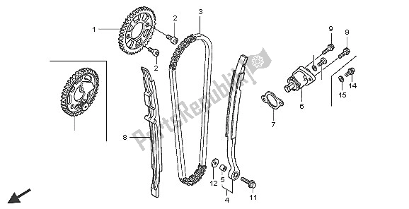 All parts for the Cam Chain & Tensioner of the Honda CRF 450R 2005