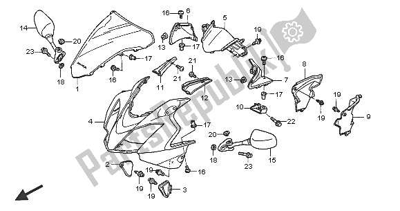 Tutte le parti per il Cappuccio Superiore del Honda VFR 800 2005