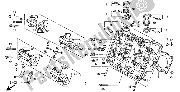 All parts for the Cylinder Head (front) of the Honda VFR 400R3 1991