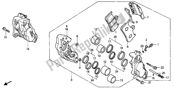 All parts for the Front Brake Caliper of the Honda VFR 400R3 1990