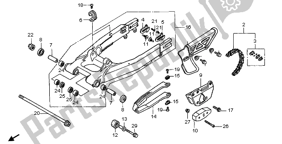 All parts for the Swingarm & Chain Case of the Honda XR 400R 1998