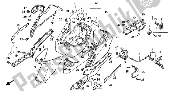 Alle onderdelen voor de Lichaams Dekking van de Honda SA 50 1 1993