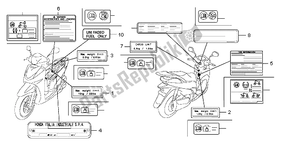 Alle onderdelen voor de Waarschuwingsetiket van de Honda SH 300 2009