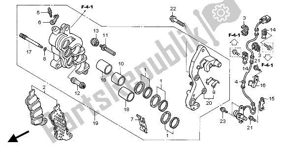 All parts for the Front Brake Caliper of the Honda CBF 500A 2004