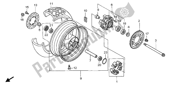 All parts for the Rear Wheel of the Honda XL 1000V 2003