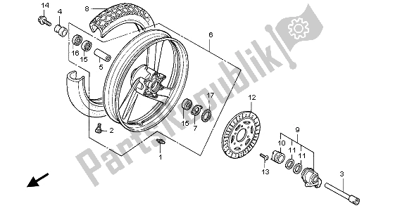 All parts for the Front Wheel of the Honda NTV 650 1995