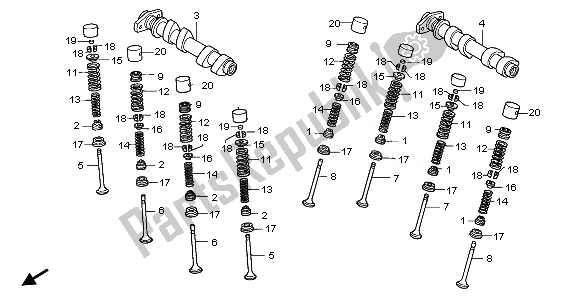 Toutes les pièces pour le Arbre à Cames Et Soupape (arrière) du Honda VFR 800 2008