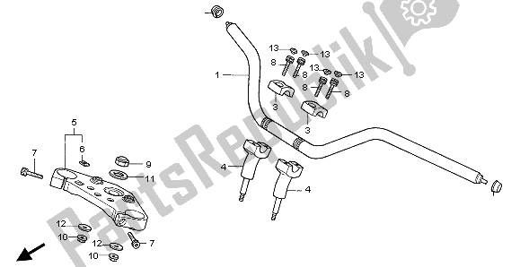 All parts for the Handle Pipe & Top Bridge of the Honda VF 750C 1996