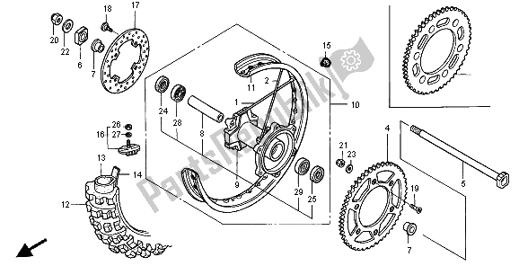 All parts for the Rear Wheel of the Honda XR 650R 2004