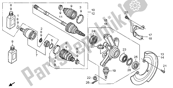 All parts for the Front Knuckle of the Honda TRX 680 FA Fourtrax Rincon 2006