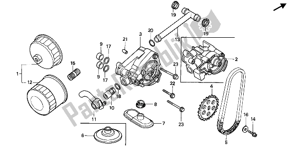 All parts for the Oil Filter & Oil Pump of the Honda VT 600C 1989