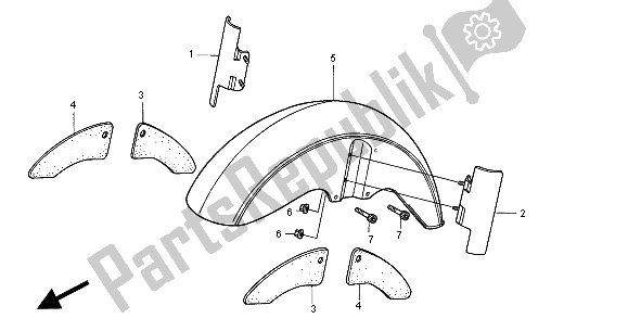 All parts for the Front Fender of the Honda GL 1500C 2000