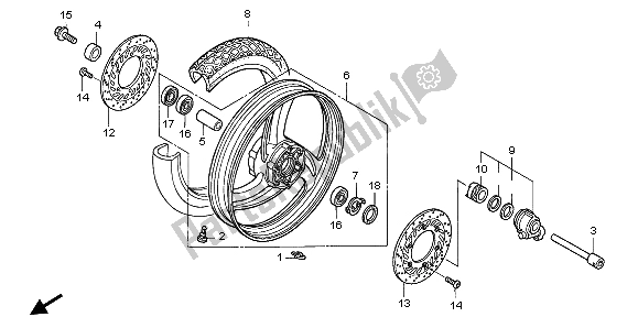 All parts for the Front Wheel of the Honda NT 650V 1999