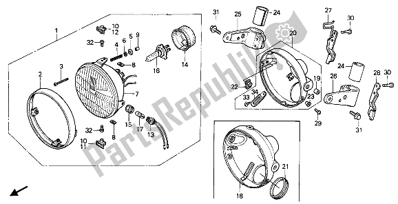 All parts for the Headlight (uk) of the Honda XBR 500S 1988