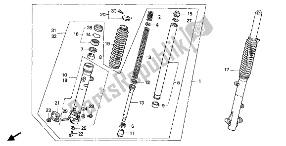 All parts for the Front Fork of the Honda NX 250 1991