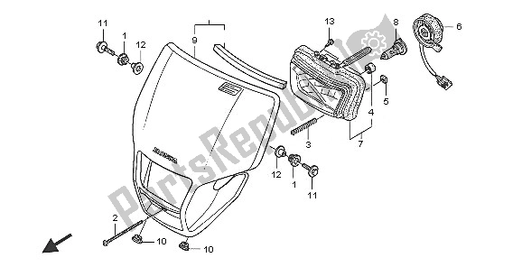 All parts for the Headlight of the Honda CRF 450X 2005