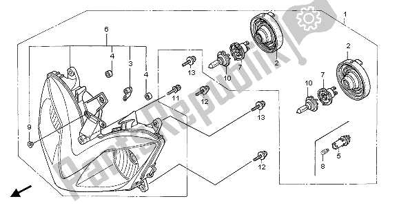 Alle onderdelen voor de Koplamp (uk) van de Honda CBR 600F 2005