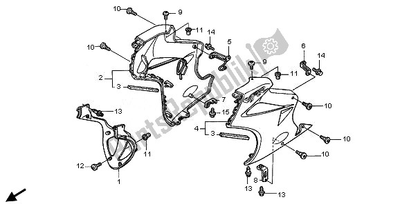 All parts for the Lower Cowl of the Honda VFR 800 2010