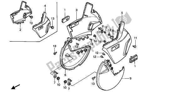 All parts for the Front Disk Cover of the Honda PC 800 1990