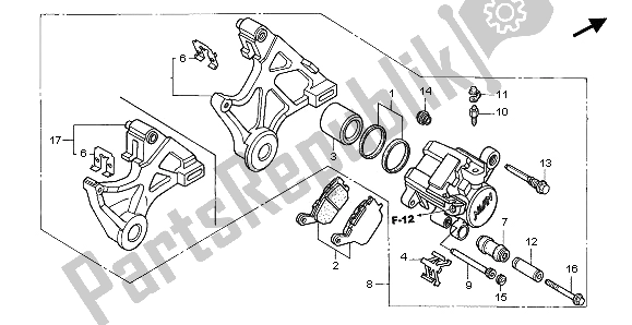 All parts for the Rear Brake Caliper of the Honda VTR 1000 SP 2002