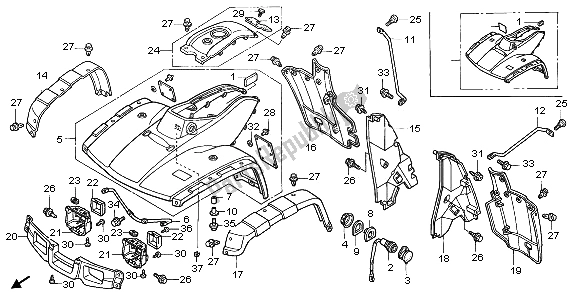 Alle onderdelen voor de Voorspatbord van de Honda TRX 350 FE Rancher 4X4 ES 2001