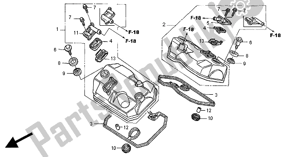 Alle onderdelen voor de Kleppendeksel van de Honda NT 650V 2000